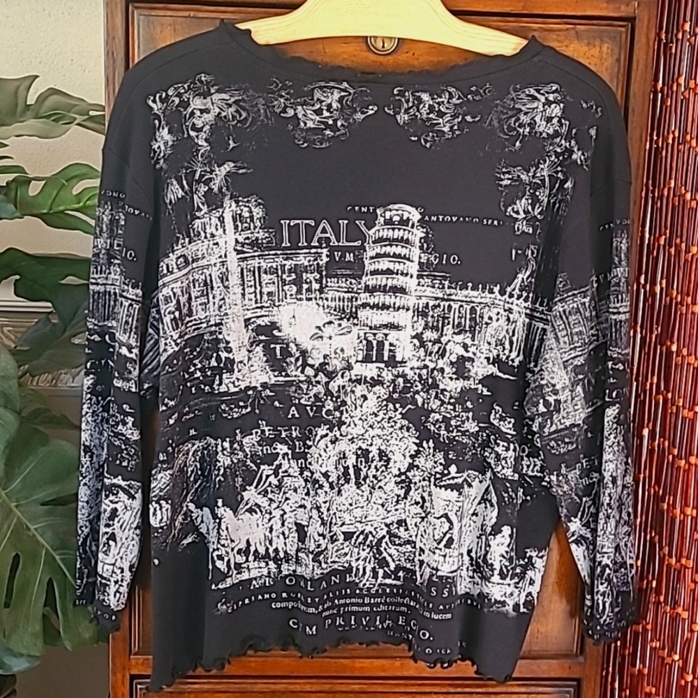 Cactus Black Italy V neck 3/4 sleeve T Size XL